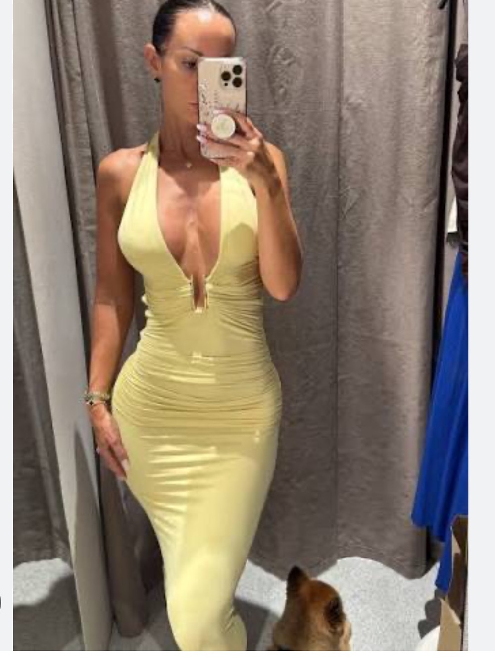 Zara HALTER POLYAMIDE DRESS in Light Yellow, Sz L